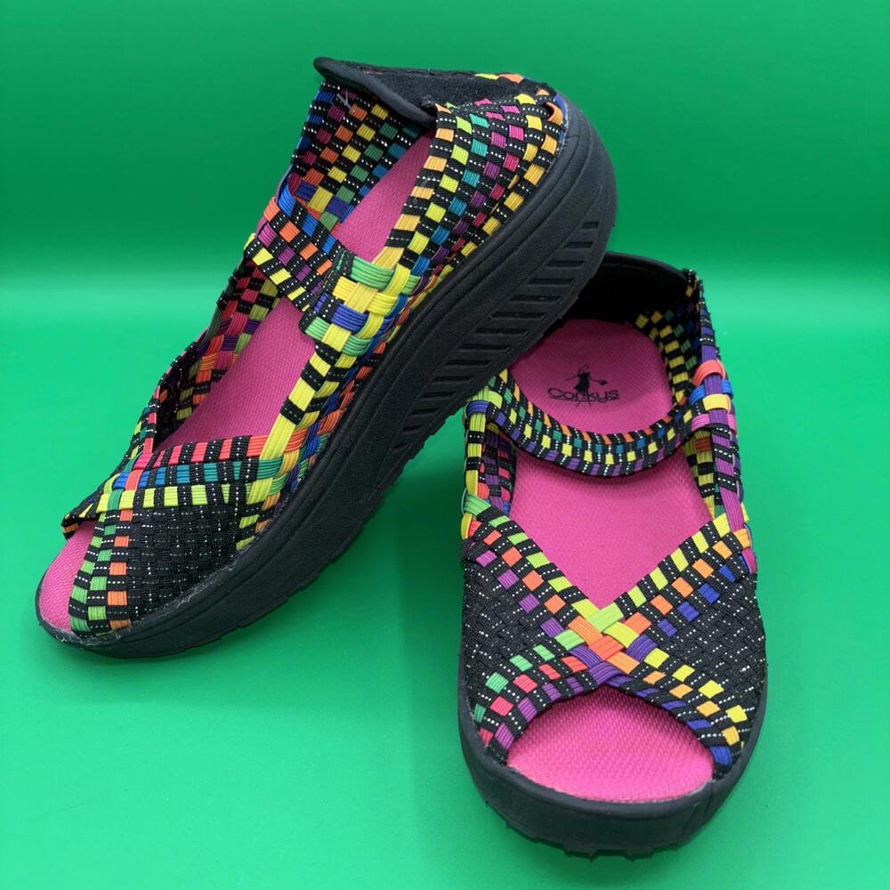 Corkys Womens Open Toe Shoe, Multicolor Woven Elastic Model Beth Size 8 LNC